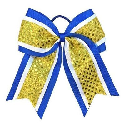 "Confetti Royal Blue Yellow" Cheer Bow Tail 3" Ribbon Hair Bows Cheerleading