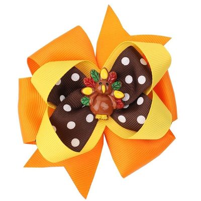 "TURKEY Pinwheel" Alligator Clips Girls Ribbon Hair Bows Fall Thanksgiving