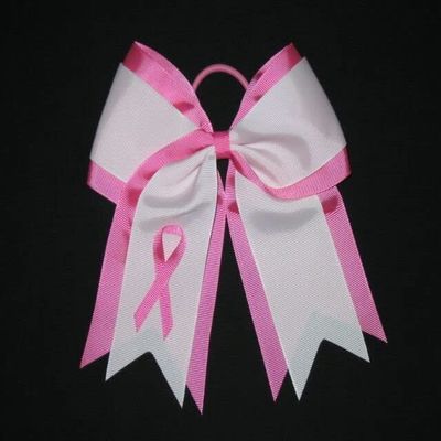 "Breast Cancer Ribbon" Cheer Hair Bow Pony Tail 3 Inch Girls Cheerleading