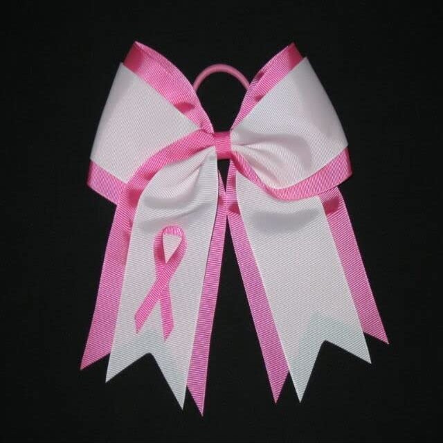 "Breast Cancer Ribbon" Cheer Hair Bow Pony Tail 3 Inch Girls Cheerleading