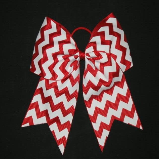 "Chevron Red" Cheer Bow Pony Tail 3 Inch Ribbon Girls Hair Cheerleading