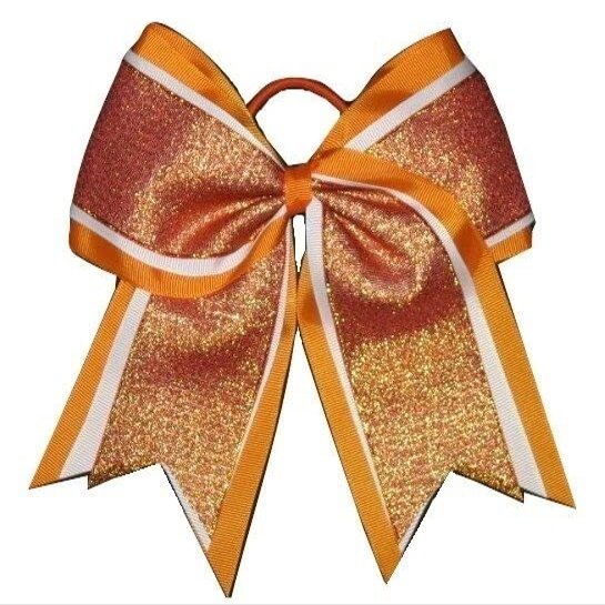 "Shimmer Orange" Cheer Bow Pony Tail 3" Ribbon Girls Hair Bows Cheerleading
