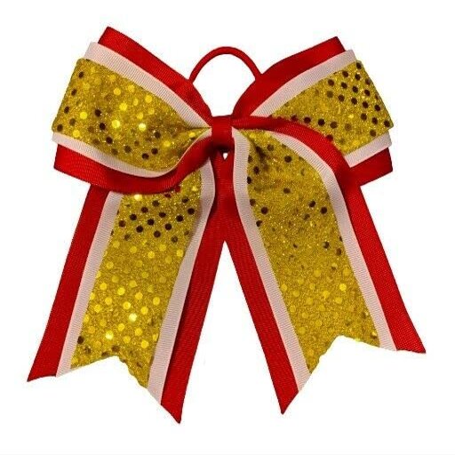 "Confetti Red Yellow Gold" Cheer Bow Tail 3" Ribbon Hair Bows Cheerleading