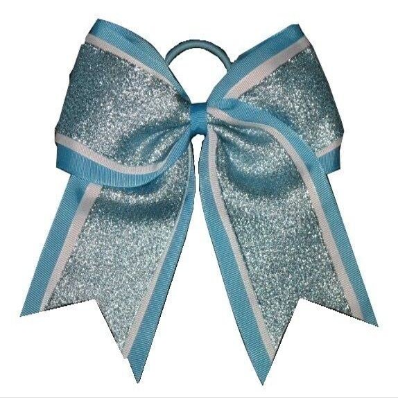 "Shimmer Blue" Cheer Bow Pony Tail 3" Ribbon Girls Hair Bows Cheerleading