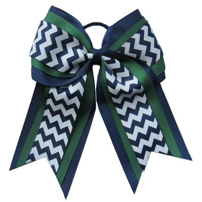 "NAVY GREEN CHEVRON" Cheer Hair Bow Pony Tail 3" Ribbon Girls Cheerleading