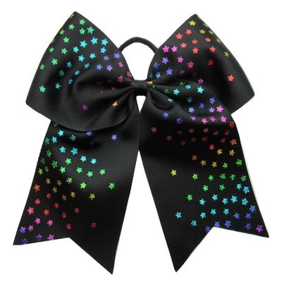 "Black Rainbow Stars" Cheer Bow Pony Tail 3" Ribbon Hair Bows Cheerleading