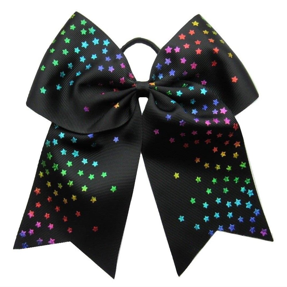 "Black Rainbow Stars" Cheer Bow Pony Tail 3" Ribbon Hair Bows Cheerleading