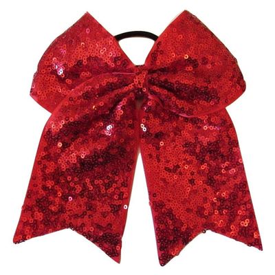 "Fancy Sequin Red" Cheer Bow Pony Tail 3" Ribbon Girls Hair Bow Cheerleading