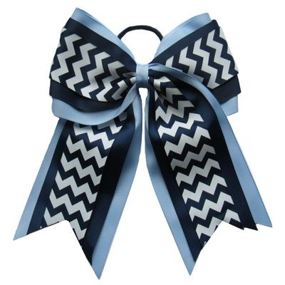 "Light Blue Navy Chevron" Cheer Hair Bow Pony 3" Ribbon Girls Cheerleading