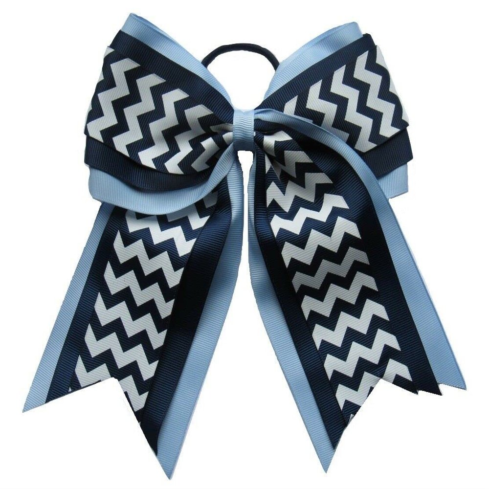 "Light Blue Navy Chevron" Cheer Hair Bow Pony 3" Ribbon Girls Cheerleading