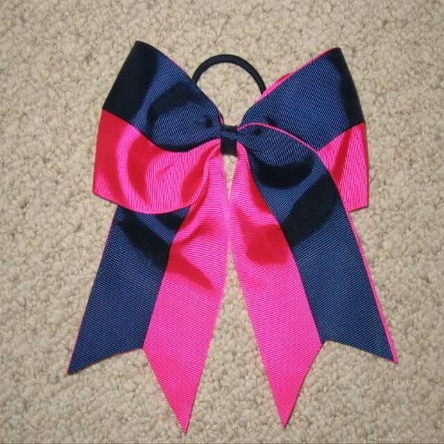 "Two-Tone Navy & Pink" Cheer Bow Pony Tail 3" Ribbon Girls Hair Cheerleading