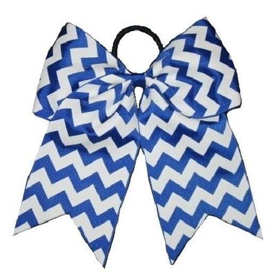 "Chevron Royal Blue" Cheer Bow Pony Tail 3" Ribbon Girls Hair Cheerleading