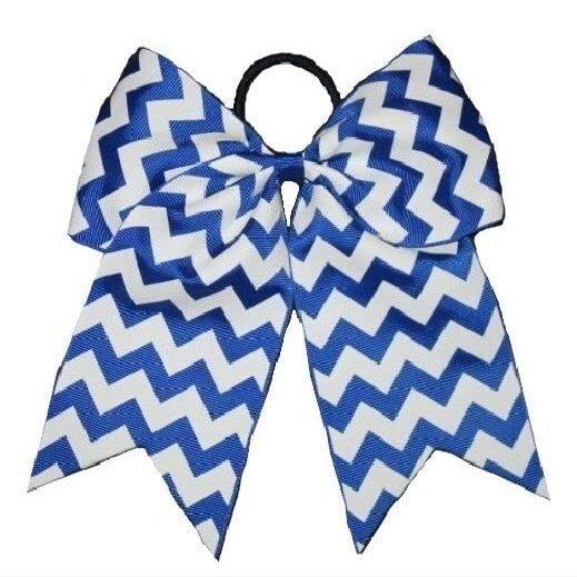 "Chevron Royal Blue" Cheer Bow Pony Tail 3" Ribbon Girls Hair Cheerleading