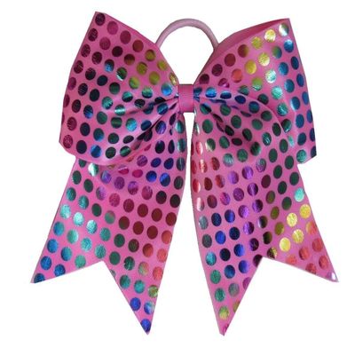 "Rainbow FOIL DOTS Pink" Cheer Bow Pony Tail Ribbon Hair Bows Cheerleading
