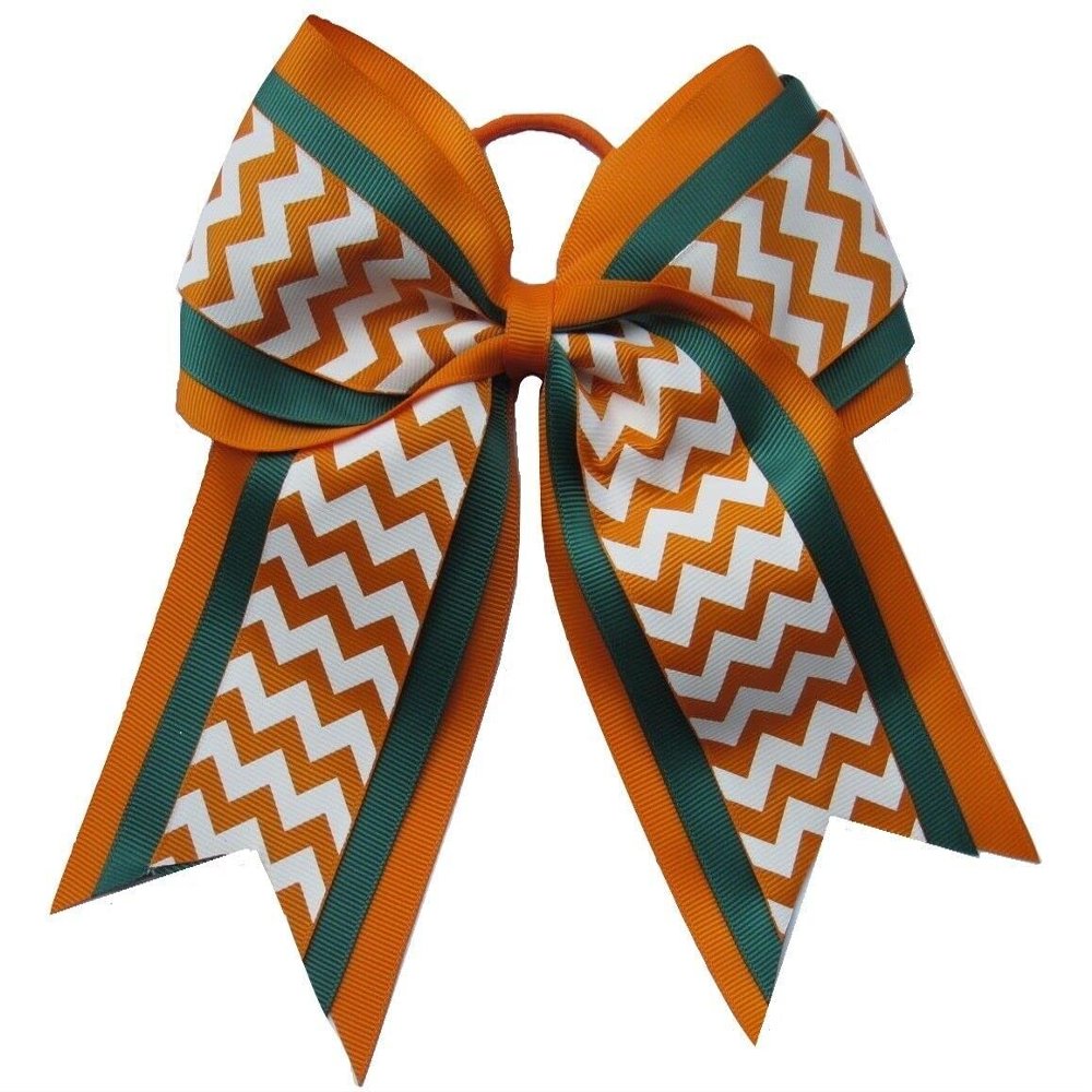 "Orange Teal Chevron" Cheer Hair Bow Pony Tail 3" Ribbon Girls Cheerleading
