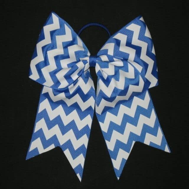 "Chevron Regular Blue" Cheer Bow Pony Tail 3" Ribbon Girls Hair Cheerleading