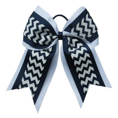 "White Navy Chevron" Cheer Hair Bow Pony Tail 3" Ribbon Girls Cheerleading