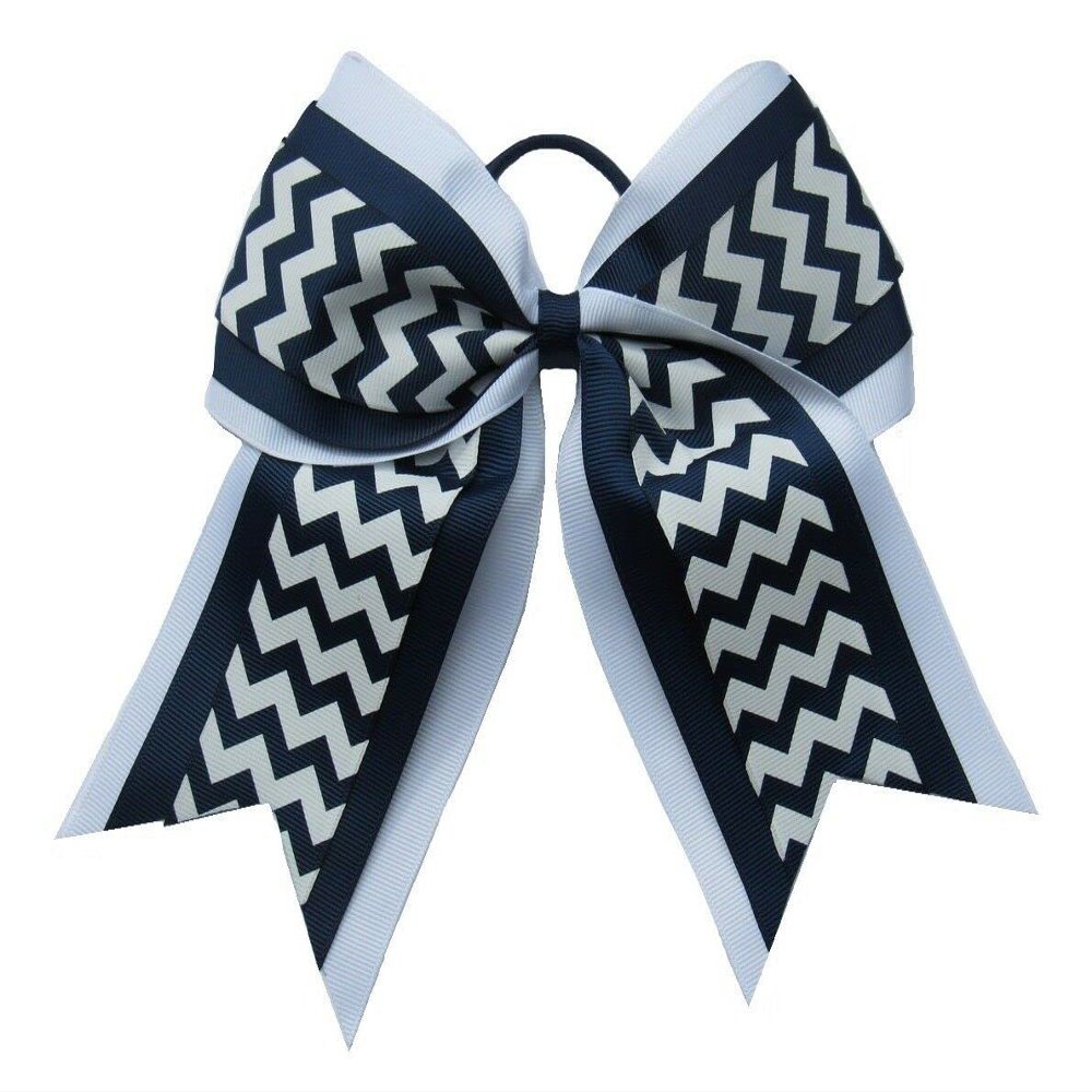 "White Navy Chevron" Cheer Hair Bow Pony Tail 3" Ribbon Girls Cheerleading
