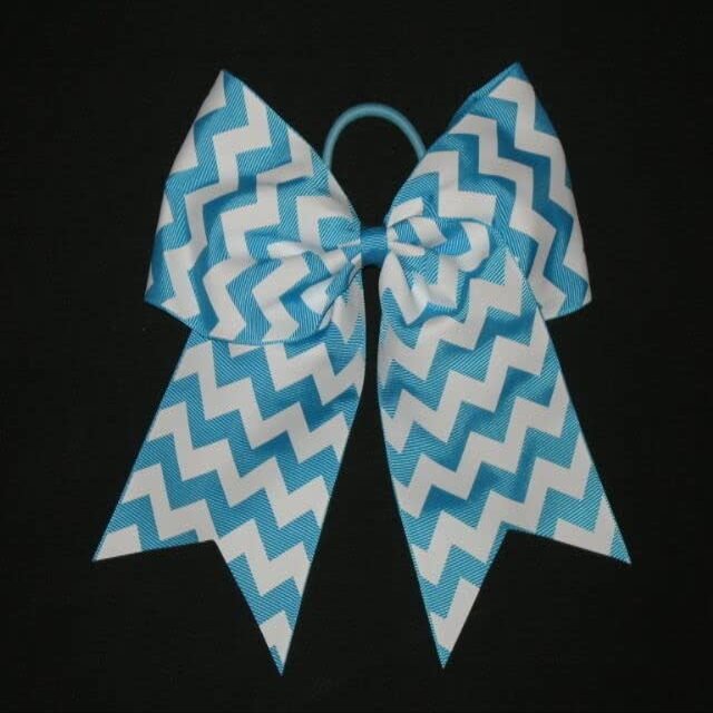 "Chevron Teal Blue" Cheer Bow Pony Tail 3" Ribbon Girls Hair Cheerleading