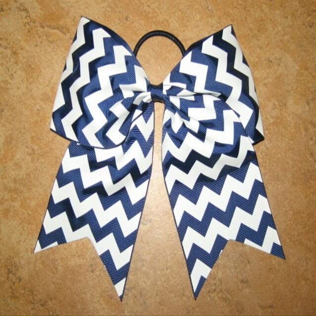 "Chevron Navy Blue" Cheer Bow Pony Tail 3" Ribbon Girls Hair Cheerleading
