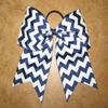 "Chevron Navy Blue" Cheer Bow Pony Tail 3" Ribbon Girls Hair Cheerleading view 1