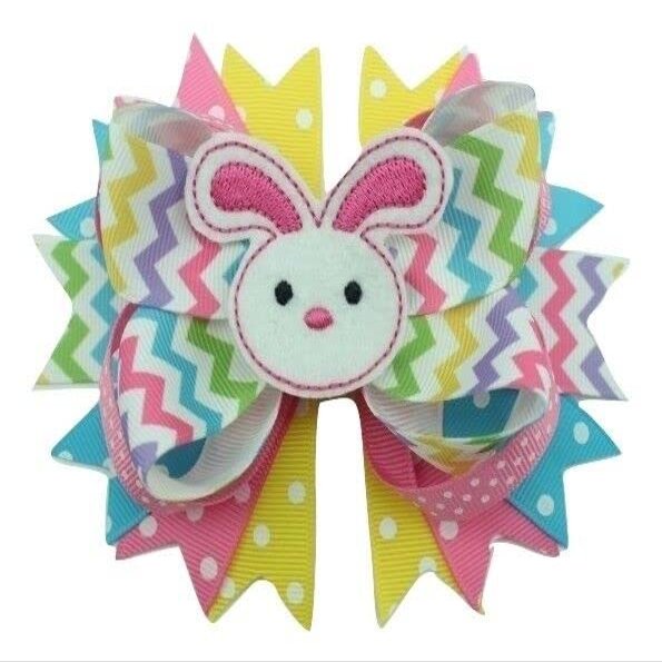 "CHEVRON BUNNY" Easter Ribbon Sculpture Hair Bow Alligator Clip Girls Rabbit