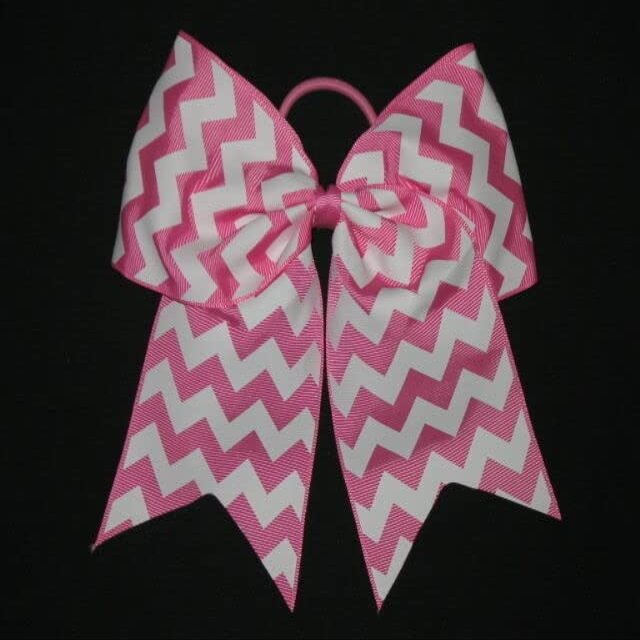 "Chevron Rose Pink" Cheer Bow Pony Tail 3" Ribbon Girls Hair Cheerleading
