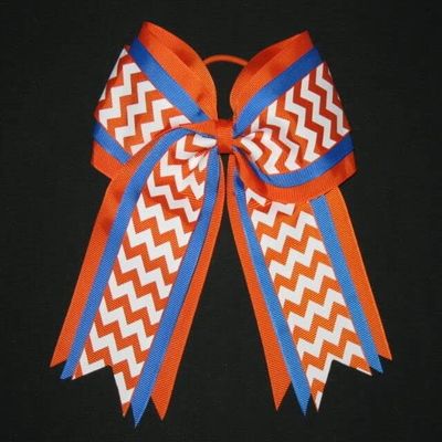 "Orange Blue Chevron" Cheer Hair Bow Pony Tail 3" Ribbon Girls Cheerleading