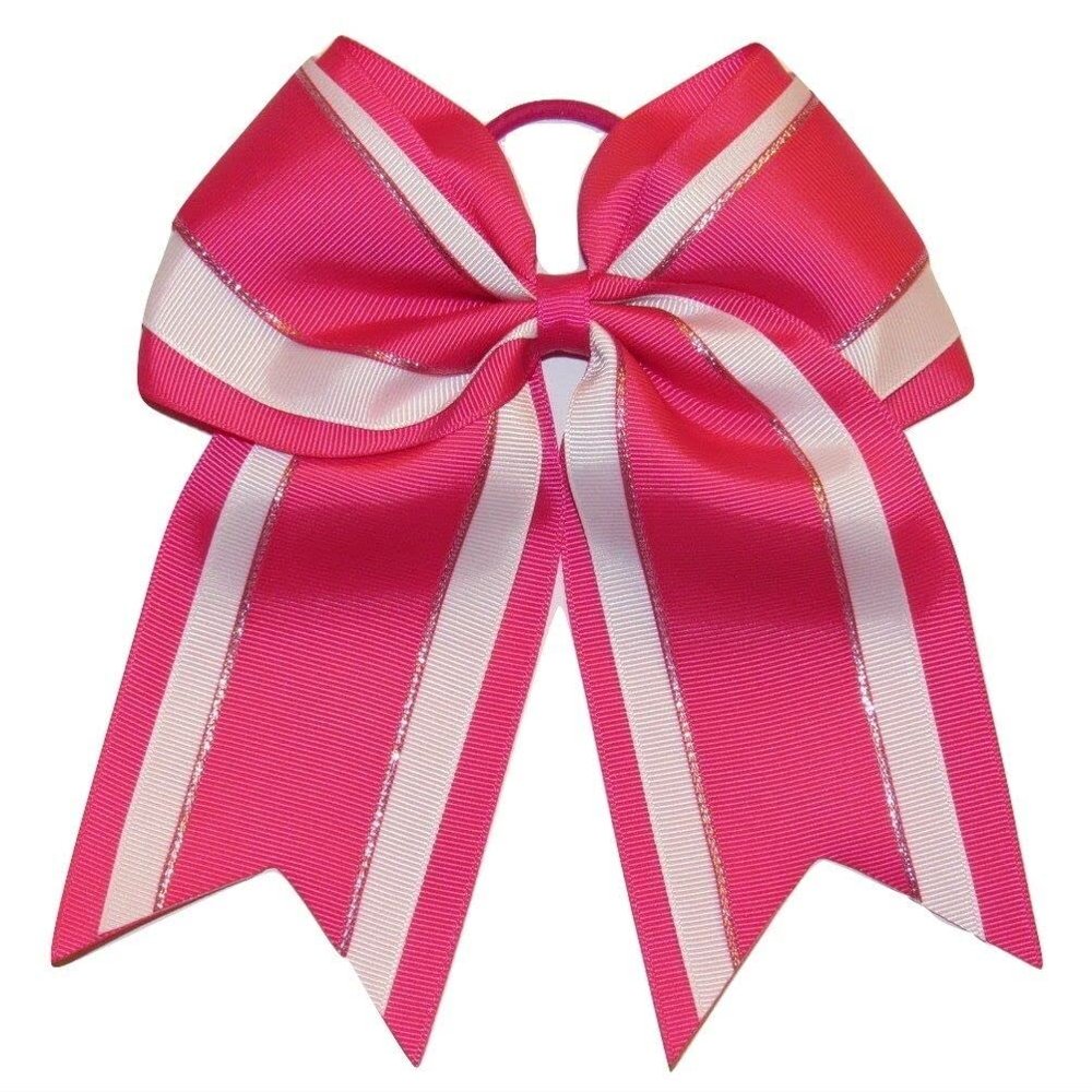 "Hot Pink Glitz" Cheer Bow Pony Tail 3" Ribbon Girls Hair Bows Cheerleading