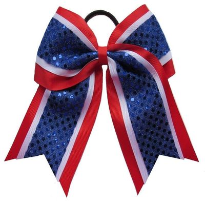 "Confetti Red White Blue" Cheer Bow Tail 3" Ribbon Hair Bows Cheerleading