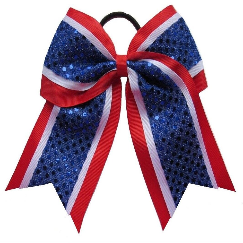 "Confetti Red White Blue" Cheer Bow Tail 3" Ribbon Hair Bows Cheerleading