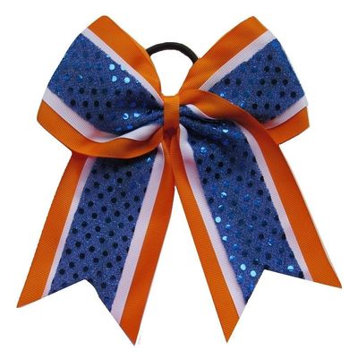 "Confetti Orange Blue" Cheer Bow Pony Tail 3" Ribbon Hair Bows Cheerleading