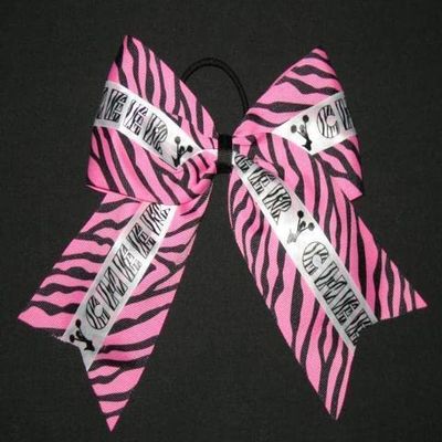 "Cheer Pink Zebra" Cheer Bow Pony Tail 3 Inch Ribbon Girls Cheerleading