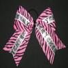"Cheer Pink Zebra" Cheer Bow Pony Tail 3 Inch Ribbon Girls Cheerleading view 1