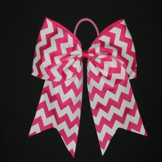 "Chevron Hot Pink" Cheer Bow Pony Tail 3" Ribbon Girls Hair Cheerleading