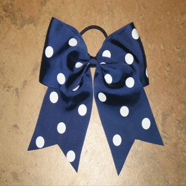 "POLKA-DOT NAVY BLUE" Cheer Bow Pony Tail 3" Ribbon Girls Hair Cheerleading