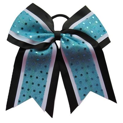 "Confetti Aqua Black" Cheer Bow Pony Tail 3" Ribbon Hair Bows Cheerleading