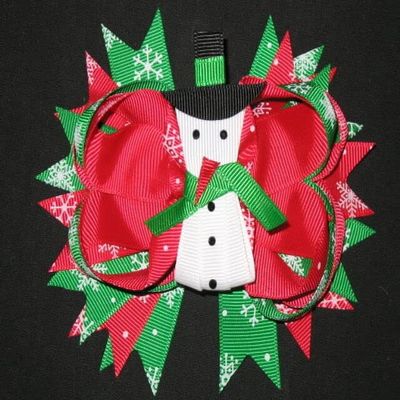 "SNOWMAN" Snowflakes Alligator Clips Girls Ribbon Hair Bows Christmas Day