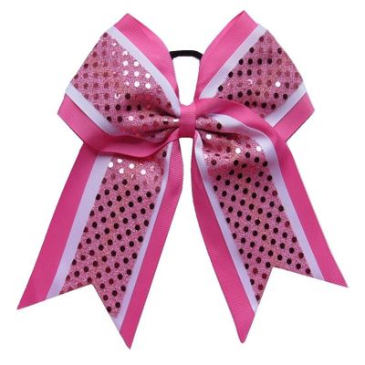 "Confetti Pink White" Cheer Bow Pony Tail 3" Ribbon Hair Bows Cheerleading