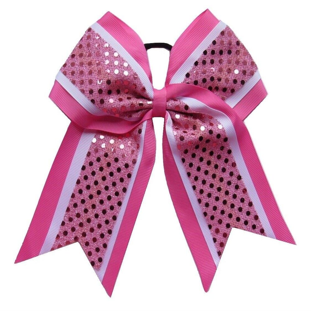 "Confetti Pink White" Cheer Bow Pony Tail 3" Ribbon Hair Bows Cheerleading