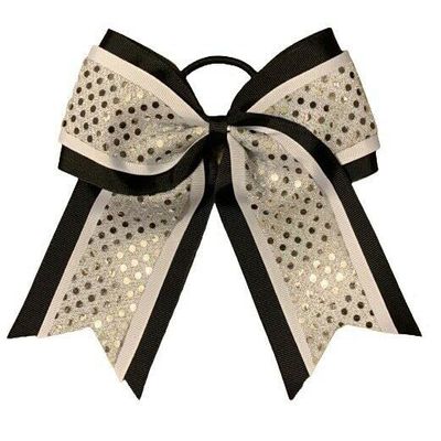 "Confetti Black Silver" Cheer Bow Tail 3 Inch Ribbon Hair Bows Cheerleading