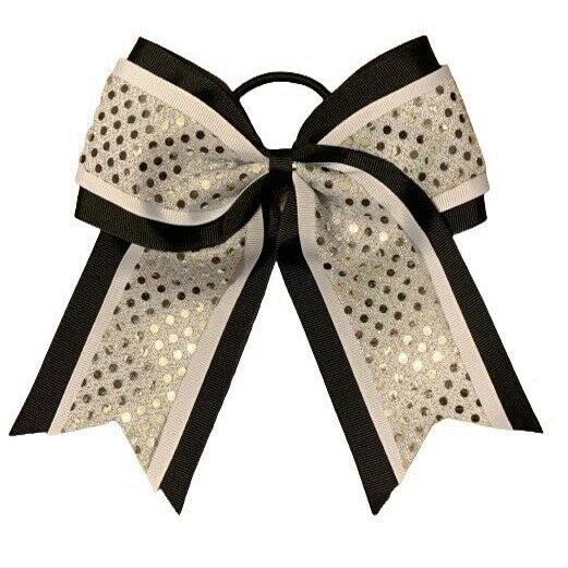 "Confetti Black Silver" Cheer Bow Tail 3 Inch Ribbon Hair Bows Cheerleading