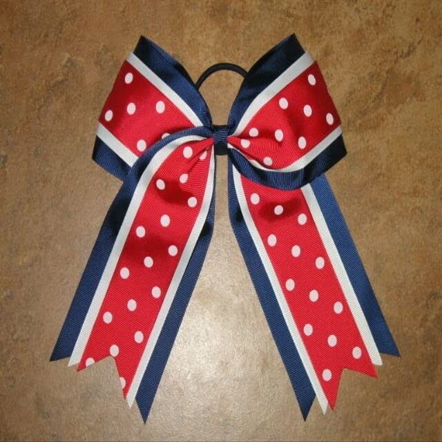 "Patriotic DOTS" Cheer Hair Bow Pony Tail 3 Inch Ribbon Girls Cheerleading