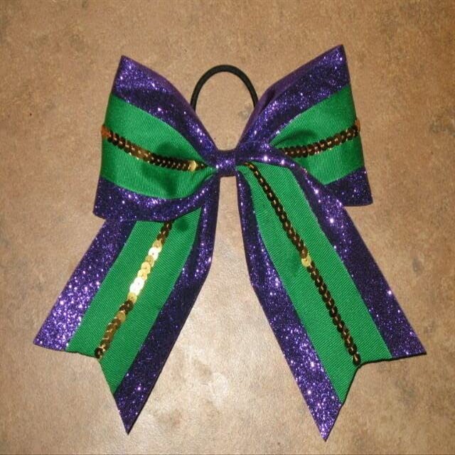 "Mardi GRAS Sequin Glitter" Cheer Bow Pony Tail 3" Ribbon Girls Cheerleading