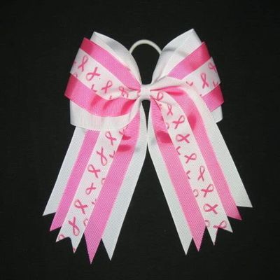 "Breast Cancer Multi-Ribbons" Cheer Hair Bow Pony Tail 3" Girls Cheerleading