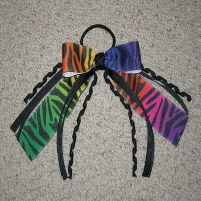 "Rainbow Zebra" Pony Tail Bows Girls Ribbon Hair Bows Cheer Streamers