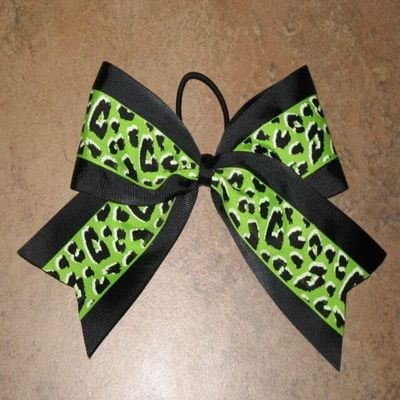 "GREEN CHEETAH" Cheer Bow Pony Tail 3" Ribbon Girls Hair Bows Cheerleading