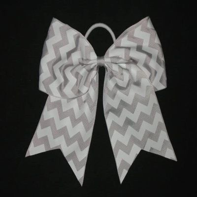 "Chevron Light Gray" Cheer Bow Pony Tail 3" Ribbon Girls Hair Cheerleading
