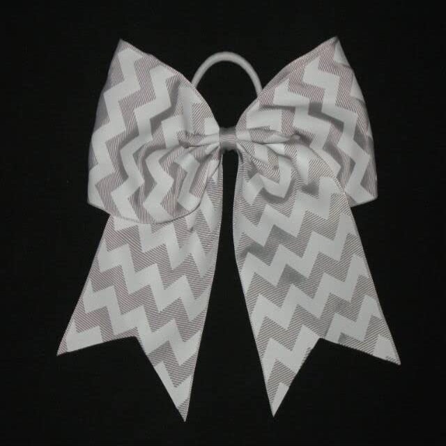 "Chevron Light Gray" Cheer Bow Pony Tail 3" Ribbon Girls Hair Cheerleading