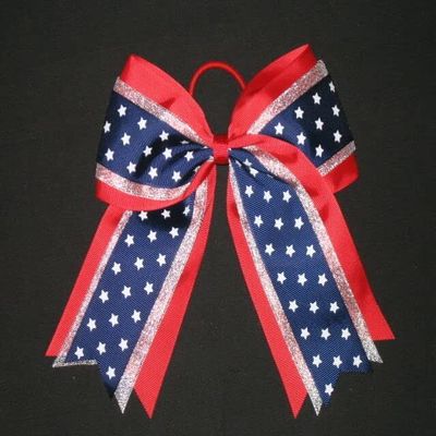 "Silver RED & Navy Stars" Cheer Hair Bow Pony Tail 3" Ribbon Cheerleading